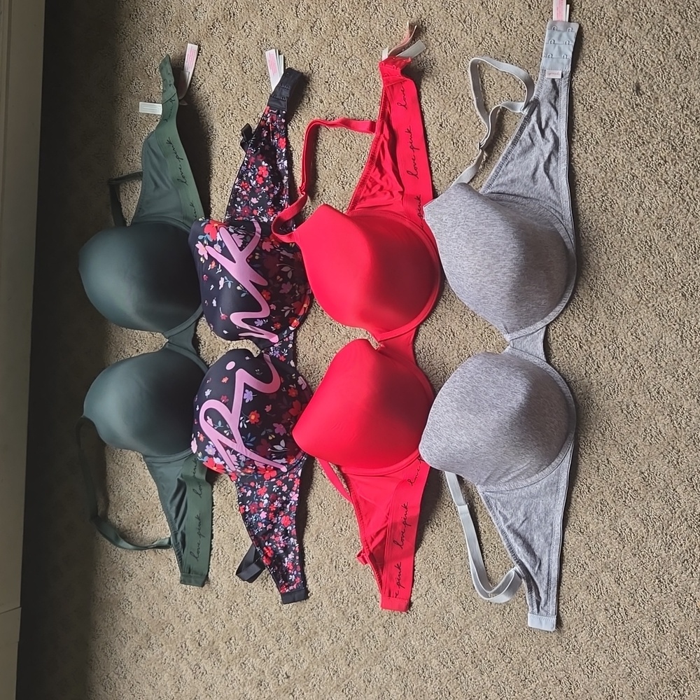 Where everywhere t shirt bra victoria secret pink lot 36ddd red Grey black green